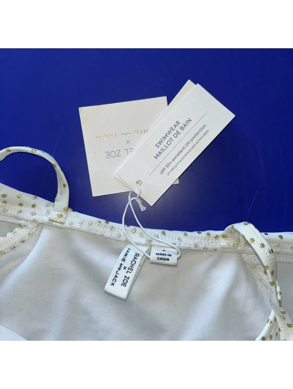 Rachel Zoe x Janie and Jack Bikini Top Girl 6T White Gold Polka Dot Ruffle Swim
